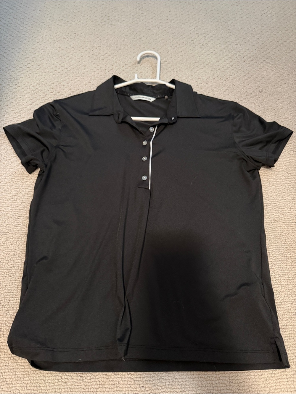 7 Diamonds Black Short-Sleeve Button-Down Polo with Contrast Piping